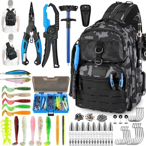 Fishing Gear, Fishing Backpack with Tackle Box, Waterproof tackle Backpack with Rod Holders, Lures, Tools, Pliers & Accessories, Fish Gifts for Men