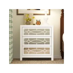 Nightstand Bedside Table Mirrored Cutout Chest Beside Table Furniture Drawer