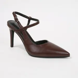 Berness Women's Charise Vegan Leather Cross-Strap Stiletto Heels Brown 8