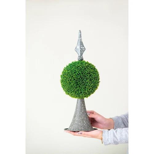 Multi-Style Artificial Topiary Collection Two-Tiered Boxwood Sphere (Cream Pot/Metal Spire) Artificial Saguaro Cactus Black