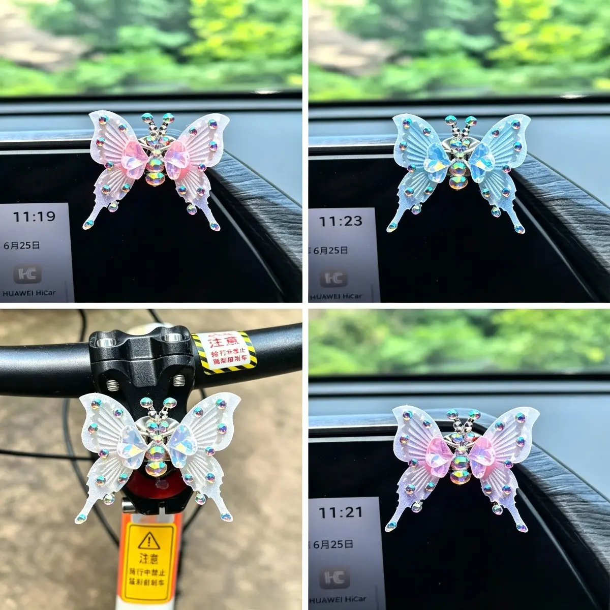Girly 3D Rhinestone Mesh Butterfly Stickers - 4 Pcs 1.9x1.9in Spark Adhesive Appliqués with Movable Wings, Water-Resistant Car Interior/Window Decal, Vehicle Decoration Birthday Gift Accessory, Car Stickers, Car Window Decal