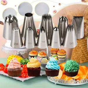 Stainless Steel Seamless Piping Nozzle Set Cream Nozzle with 50pcs Piping Bag Multiple Different Models Piping Nozzles Suitable for Decorating Cakes, Desserts, and Cookies Home Kitchen Decoration
