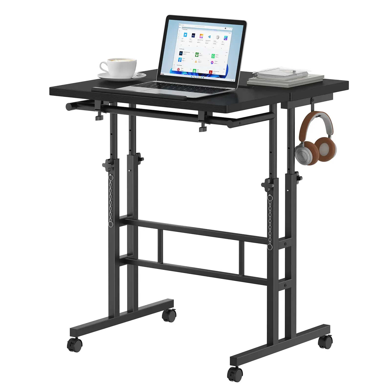 Adjustable Height Rolling Sit Stand Desk, 23.6" Mobile Split-Top Laptop Desk With Wheels & Tilting Surface, Portable Workstation For Home Office, Bedside, And Walking Pad