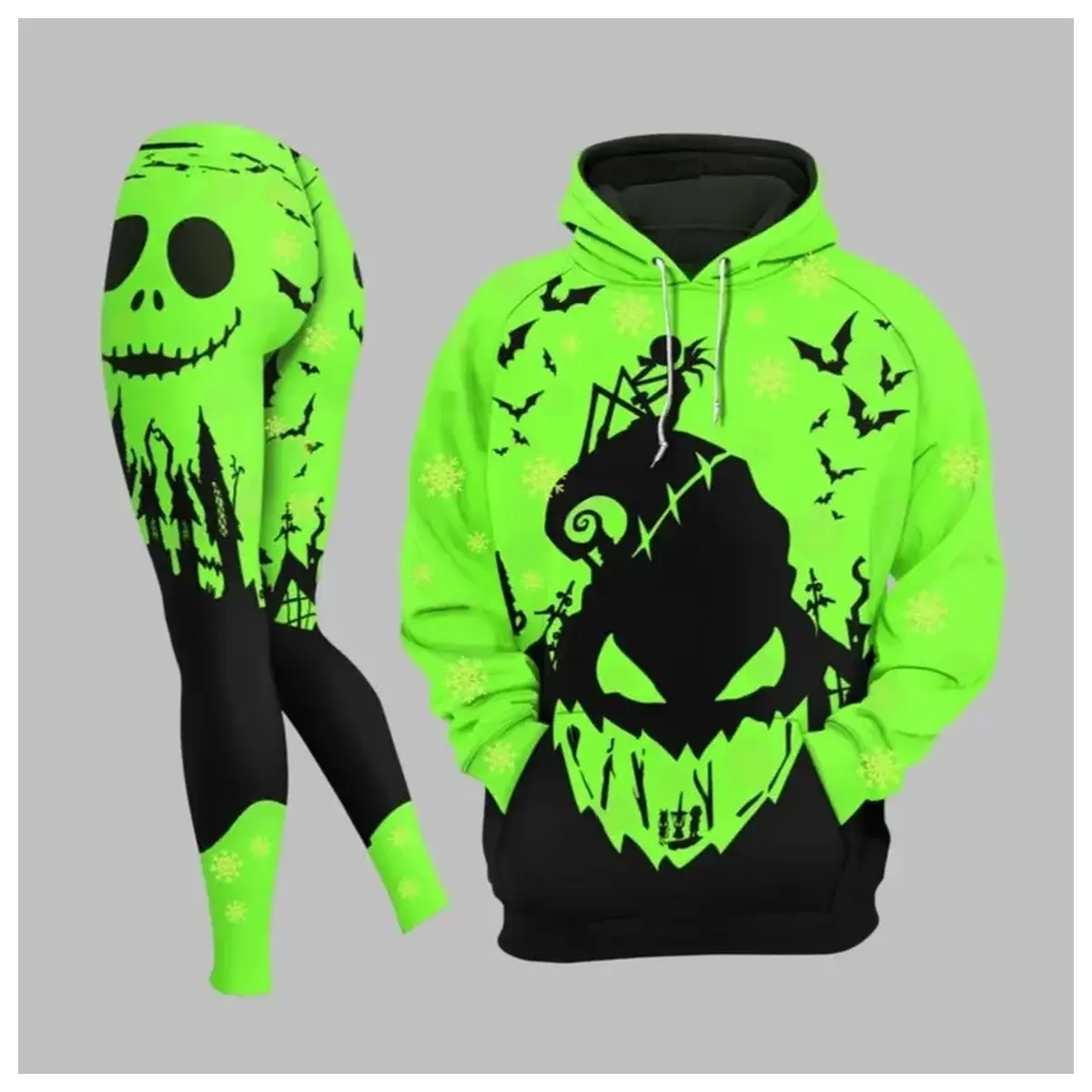 Galaxy Nightmare Hoodie and Leggings Set 2026, Halloween Green-black Hoodie Leggings Outfit, Women's 3D Graphic Pullover Sweatshirt, Spooky Fall Gift