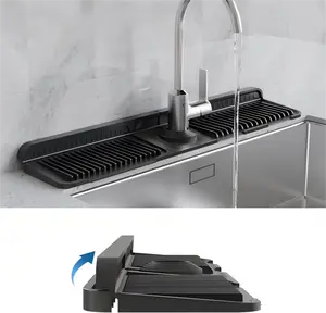 Silicone Sink Mat and Faucet Mat, 1-Pack, Quick-Drying, Waterproof & Splash-Proof, Perfect for Kitchen, Bathroom, Dining Room, Dorm, Black or Gray