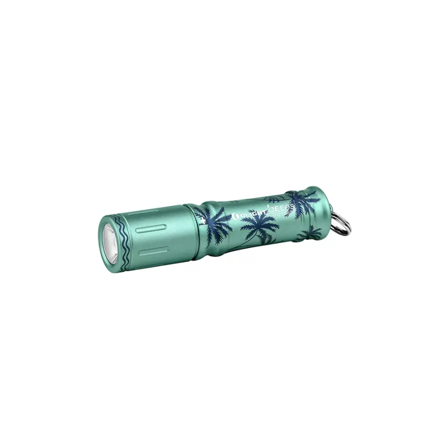 Olight i3e Summer Palm Flashlight - Teal with Palm Leaf Design - Compact and Portable