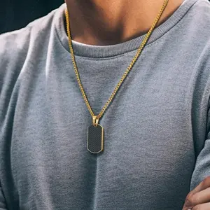 FaithHeart Hip Hop Military Army Style Carbon Dog Tag Pendant Necklace