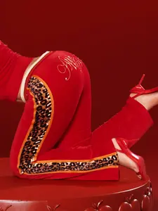 Low-Rise Velour Pants - Red