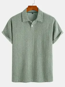 Men's Stretch Knit Jacquard Short Sleeve Polo Shirt, Classic Fit Casual Golf Polo, Comfortable Daily Wear Top Everyday Shirt for Men