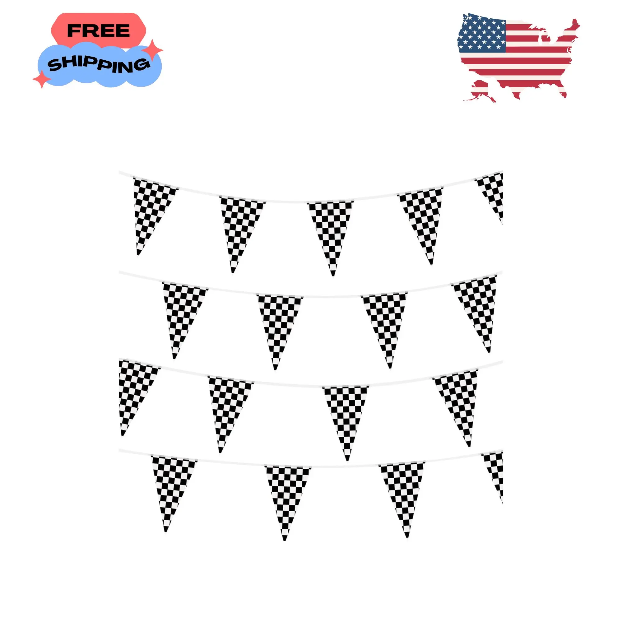 100ft Checkered Flag Banner, Racing Flags Race Car Wheels Birthday Party Decorations