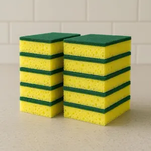 Delune 10-Pack Multi-Purpose Cleaning Sponges – Dual-Sided Scrubber for Kitchen, Dishes & Household Cleaning
