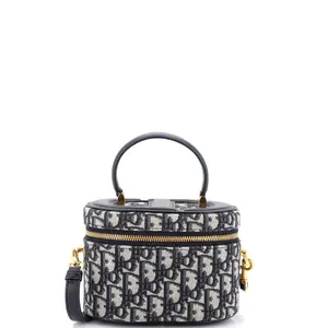 Pre-owned Dior Canvas Plain, Leather Top Handle Bags Christian CD Signature Vanity Case Oblique Canvas Mini by Rebag