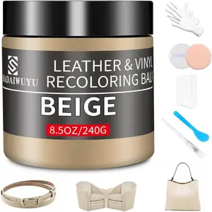Leather Recoloring Balm 8.5oz Leather Color Restorer Beige Leather Repair kit for Furniture and Car Interior, Leather Couch Scratch Repair, Leather Dye Paint for Faded Cracked and Damaged Leather