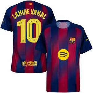Unisex Soccer Barcelona Team #10LAMINE YAMAL Champions League Playoffs 2026 Home On Field Jersey - Red