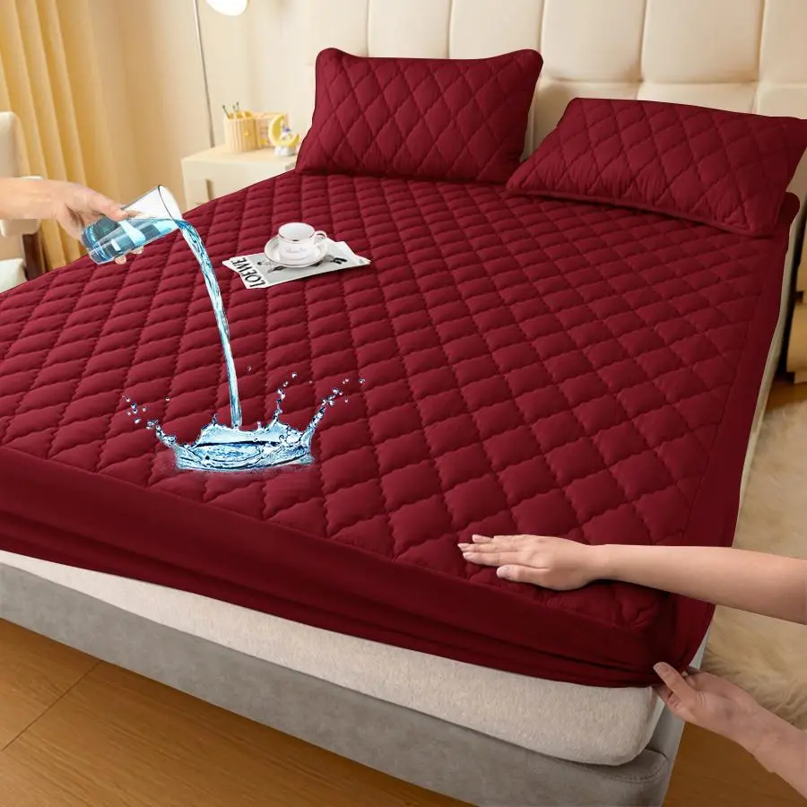 Waterproof Plaid Bed Sheet Set, Soft Mattress Protector for Home Bedroom, Guest Room, Apartment, School, Elderly, Pets, Dogs, Cats, Soft Bedding Sheet