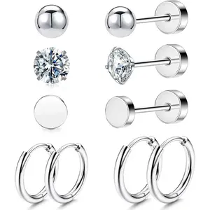 Classic Earrings Jstyle 10 Pairs Hypoallergenic Surgical Steel Earrings for Sensitive Ears Gold Plated Flat Back Stud Hoop Cartilage Earring Set for Multiple Piercings Women Men