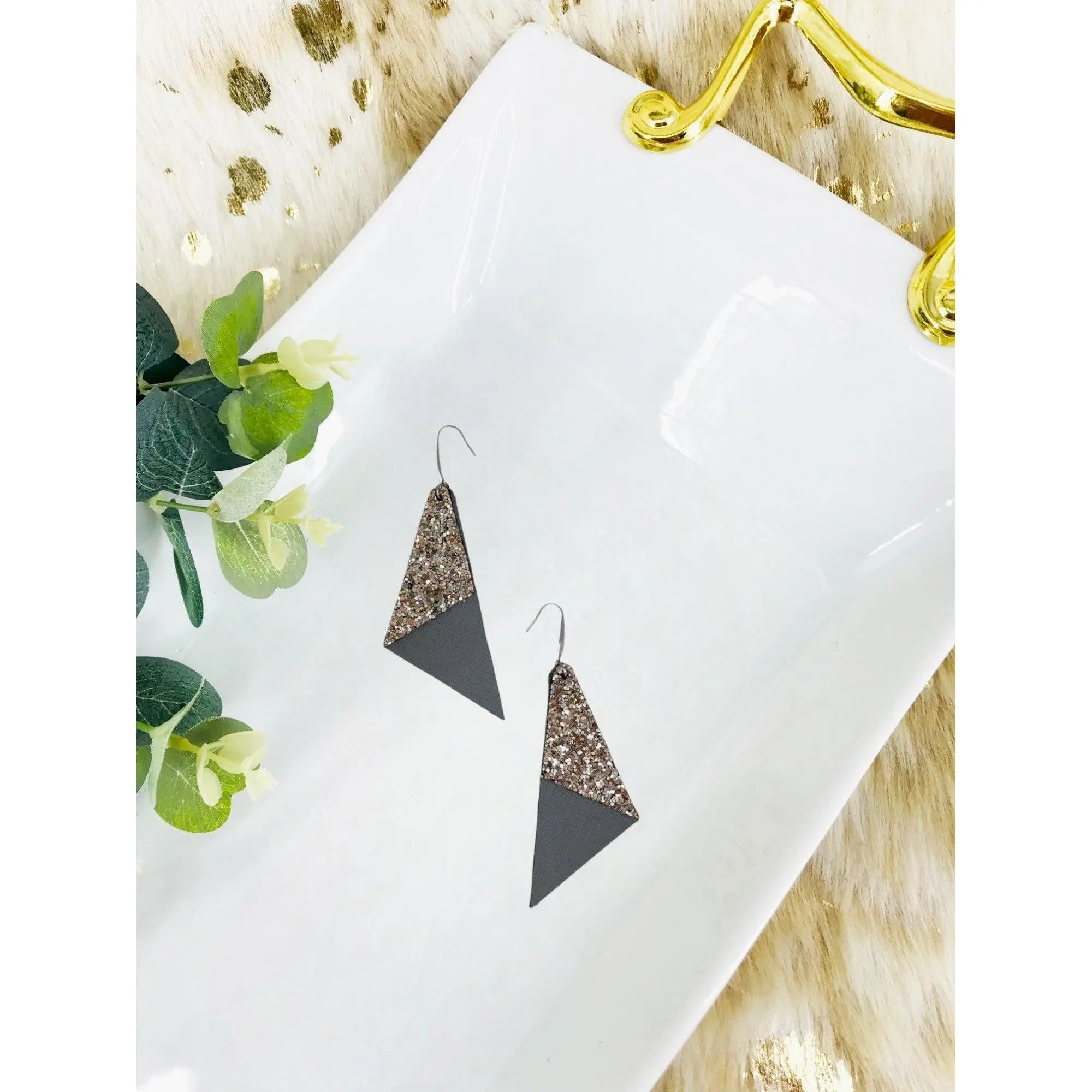Neutral Gray and Bronze Glitter Earrings - E19-476