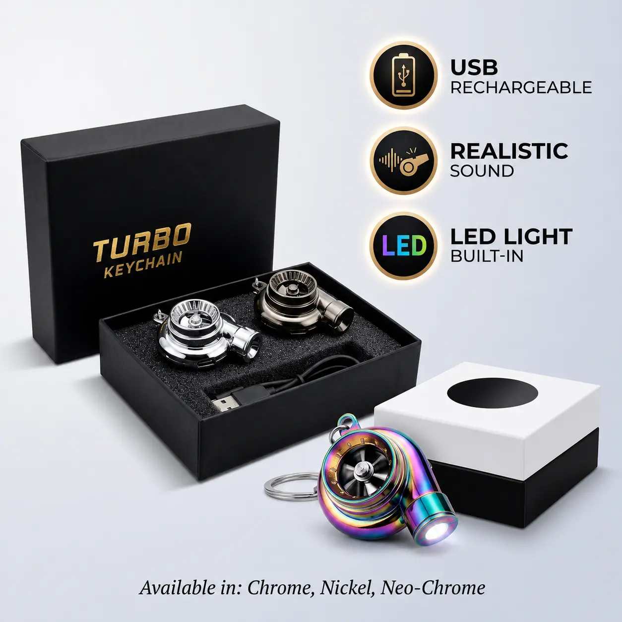 Premium Multi-Function Mini Turbo Keychain Lighter & Spool Sound - USB Rechargeable