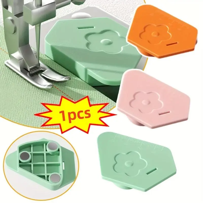 1pc Sewing Essentials Magnetic Seam Guide for Sewing Machines, Multifunctional Edge Guide with Flower Design, No Battery Required, Orange & Light Green, Sewing Supplies Crafts