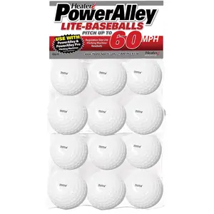 Heater Sports Power Alley 60 MPH Lite Baseballs for Pitching Machines, Practice - 12 Count - White