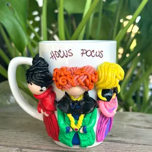 Hocus Pocus inspired polymer clay 3D doll mug, perfect gift, Handmade