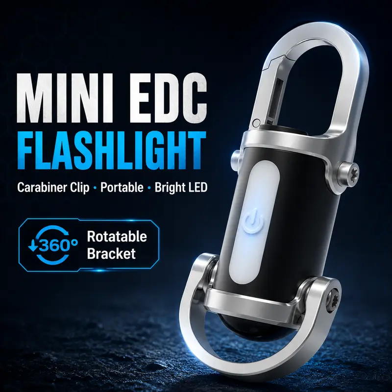 Portable LED Keychain Flashlight - Compact Mini USB Rechargeable with 360° Rotatable Arm, Bright Carabiner Clip Pendant, Universal USB Mobile Accessory for Keys/Bags