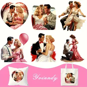 Valentines Day HTV Vinyl 6 Pack Heat Transfer Stickers High Definition Print for DIY Tshirt Bag Decoration Washable Iron on Decals No Apparel Included