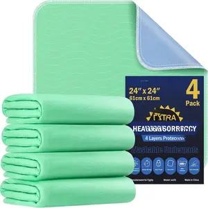 4 Pack of 24" x 24" Extra Heavy Absorbency Washable Underpads, Waterproof Nursing Pads, Incontinence Bed Pads, Reusable Washable Pee Pads for Dogs, Diaper Changing & Adults, Washable Puppy Pads