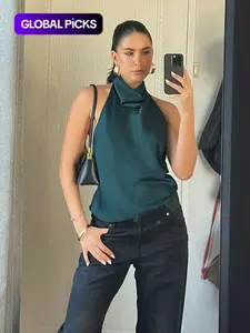 Summer Women's Halter Top, Sleeveless Fitted Satin Backless Cute Top, Streetwear, Elegant Women's Top, Casual Sexy Top