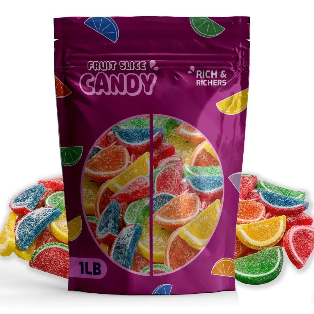 Assorted Fruit Slices - 1 lb of Fresh Delicious Wrapped Sweet Sugar Sanded Orange Lime Watermelon Cherry Blue Raspberry Lemon Slices