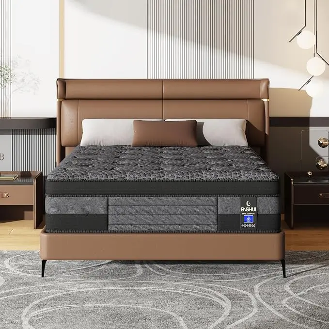 Medium Firm Hybrid Mattress - 12/14 Inch, Temperature Neutral, Ergonomic Grey Boxed Mattress, Queen/King Sizes, Modern Indoor Furniture for Home, 365-Night Trial, Holiday Gift Option