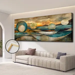 Stunning Art Deco Geometric Landscape Canvas Wall Art - Modern Contemporary Framed Print for Home Office, Living Room, Bedroom -Pine Wood Frame,