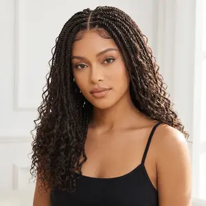 Save 8+ Hours Braiding Time |   Natural Looking Boho Curly Box Braids Lace Wig, No Glue Needed