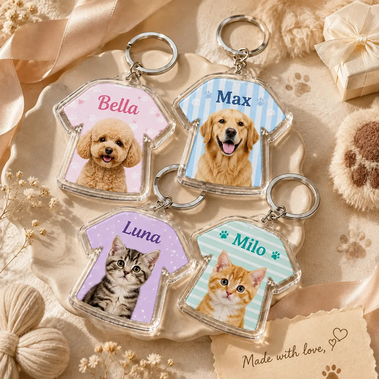 Custom Pet Photo Keychain With Name: Personalized Dog Cat Memorial Gift for Pet Lovers