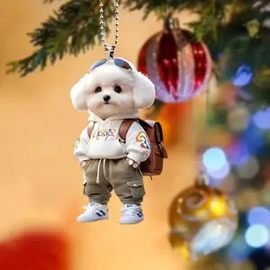 Acrylic 2D Flat Cute Cool Dog Flat Car Rearview Mirror Pendant Home Lanyard Car Interior KeyChain Decoration Accessories for Man