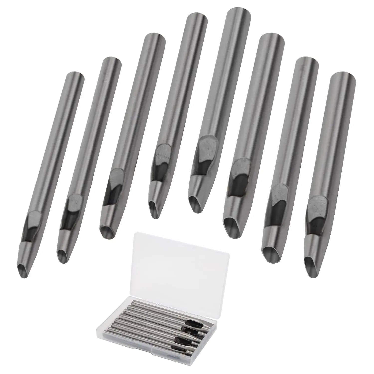 8 Size Oval Hole Punch for Leather 2mm-5mm,  Leather Craft Punch Tools Set Hollow Punching Oval Belt Hole  Tool for Watch Band, Belt, Leather Crafting with Storage Box