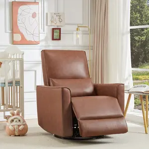Brown PU Leather Swivel Glider Rocker Recliner, High Backrest with Spacious Deep Seat Design, Versatile Comfort Lounge Chair Perfect for Nursery, Living Room, Bedroom and Home Theater Relaxation