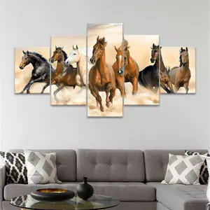 5 Counts Unframed Canvas Poster, Running Horses Dust, Exquisite Poster, Perfect Living Room Decoration, Modern Art, Fashion Family Poster, Wall Art Decoration, Odorless, Waterproof, Artwork, Modern Home Decor