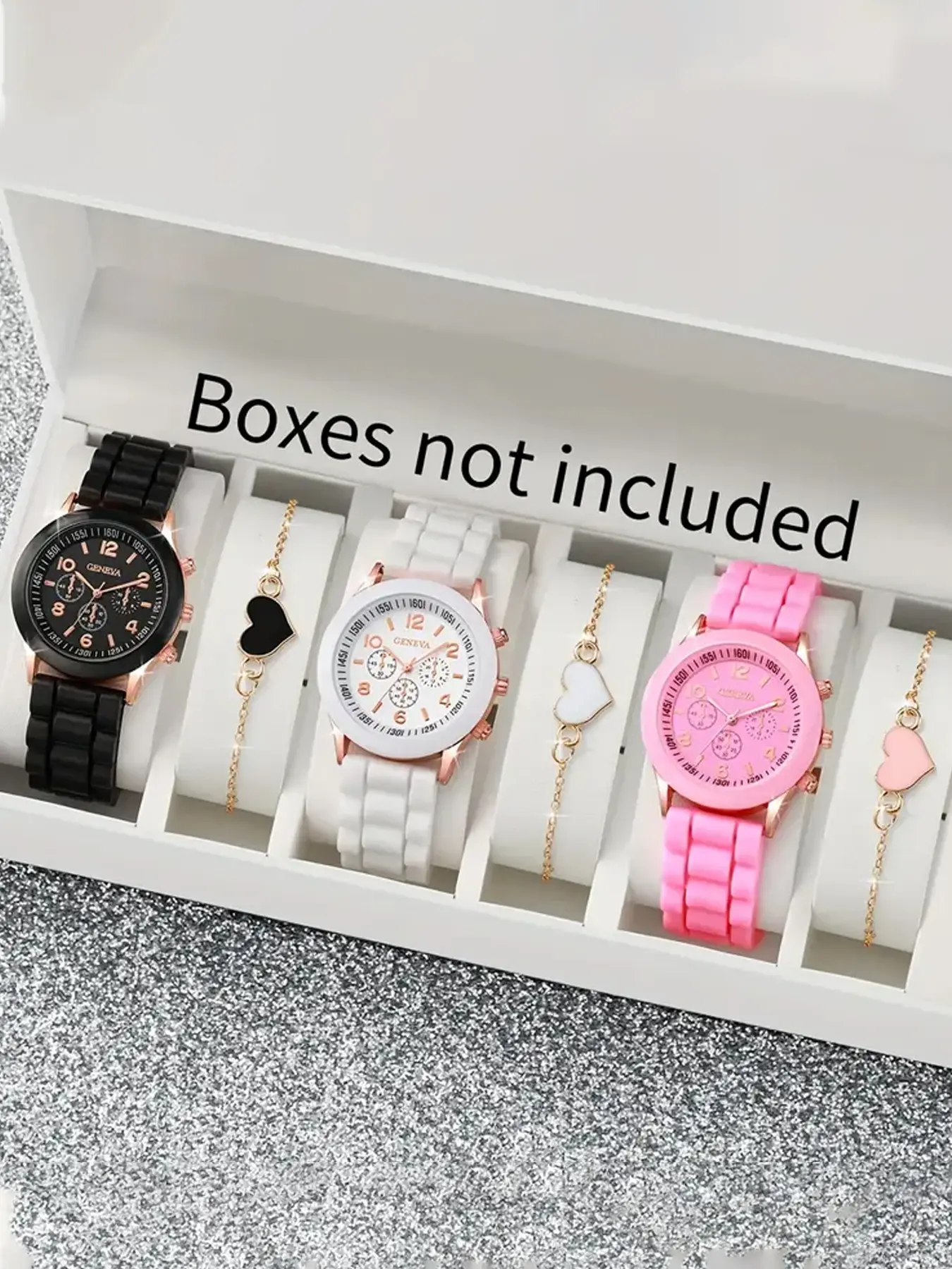 Women's & Girls' Quartz Watch (6Counts), Elegant Fashion Watch, Mixed Silicone Watch With Heart Shape Bracelet, Friends Birthday Gift Graduation Season, Fashion Wristwatches, Watch Set The Best Choice for Gifts, Fashionable Wristwatch Set