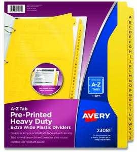 Avery Heavy-Duty Plastic Industrial Dividers, 26 A-Z Tabs, Yellow (23081)