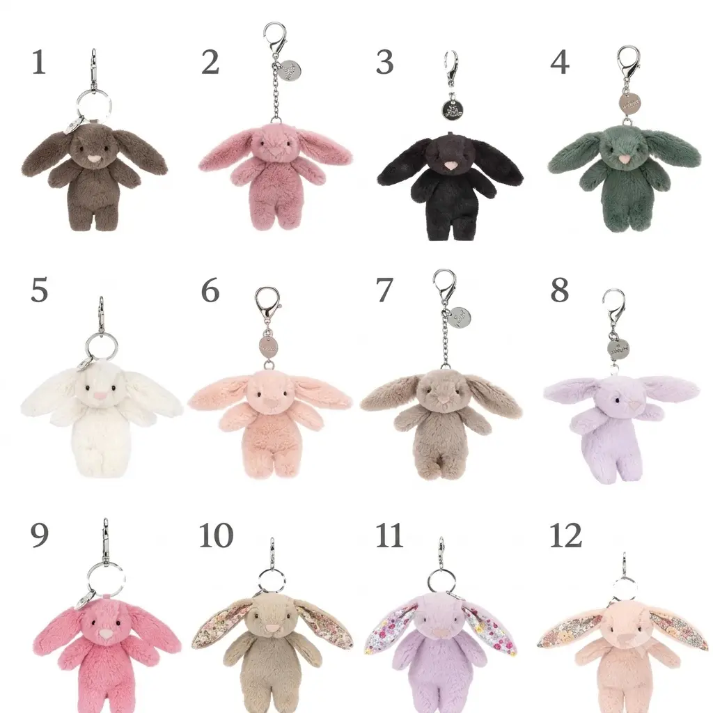 Jellycat Fluffy Beige Bunny Plush Toy Floral Ear Rabbit Stuffed Animal Gift Keychains