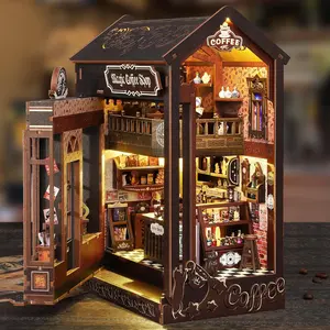 DIY Book Corner Kit Magic Coffee Shop, Open Structure & Mystical Details, 3D Puzzle Adult Assembly Bookend, Creative Home Decor Gift Idea, Wooden House Kit Adults