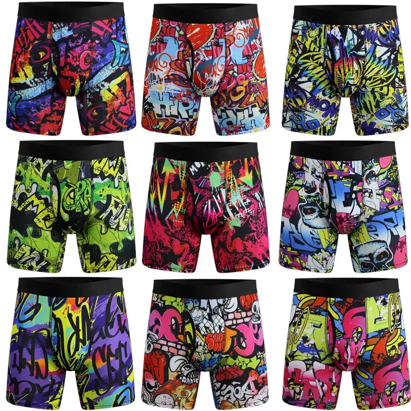 Men's High Waist 3-Pack Athletic Boxer Briefs, Long Leg Boyshorts with Chic Digital Print, Tagless 3D Pouch Design, No-Ride Up Anti-Chafing Underwear