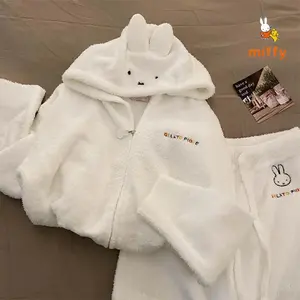 Kawaii Miffy Pajamas Creative Fashion Hooded Loungewear Comfortable Dopamine Home Wear Set Anime Accessories Girls Perfect Gifts