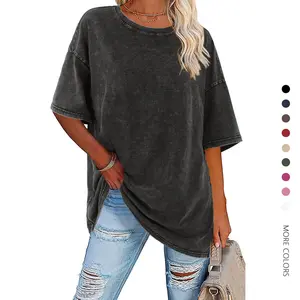 Danedvi Womens Oversized T Shirts Vintage Cotton Tees Crewneck Short Sleeve Washed Summer Tunic Tops