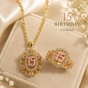 Quinceañera 14K Jewelry Combo - Female Women's Earrings, Necklace and Ring
