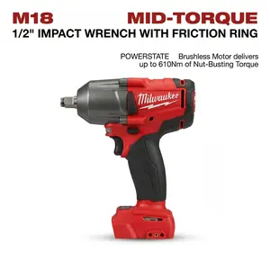 Milwaukee M18 FMTIWF12 18V Brushless 1/2 Inch Mid-Torque Impact Wrench for Automotive Repair and Construction 900Nm Nut Busting Torque with 3-Mode Drive Control Includes M18 Battery and Fast Charging Dock