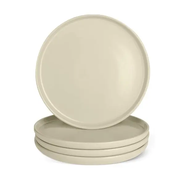 10.5 in Glossy Classic Round Glazed Stoneware Dinner Plates, 4-Piece Ivory Ceramic Dinnerware Set, Microwave & Dishwasher Safe for Everyday Dining