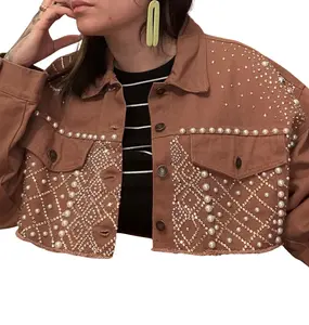 Rhinestone And Pearls Bedazzled Jean Jacket Cropped jacket size small