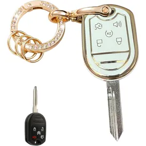 Keyless Entry Systems Key for Ford Key Fob Cover Shell with Keychain Fit for Ford F-150 F-250 F-350 F-450 Flex Explorer Escape Ranger Fusion Econoline Mercury (5Buttons Gold-White)